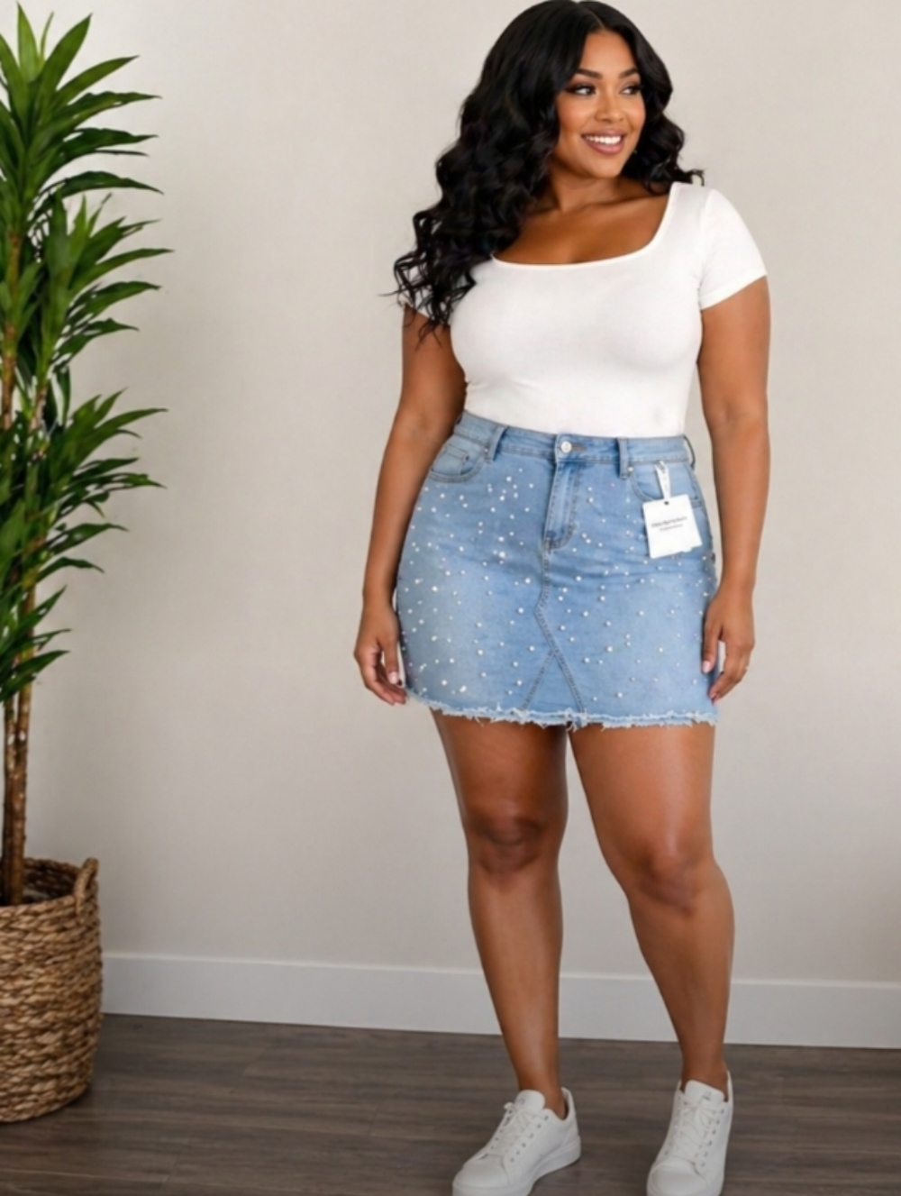 The Style Between Us Pearl Embellished Denim Mini Skirt 3XL NWT